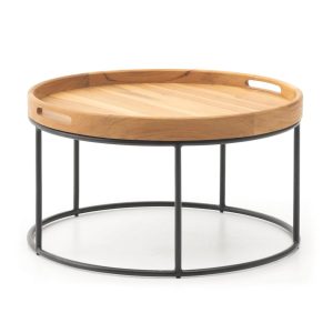 Mesa de centro/auxiliar Brooklyn de teca maciza y acero Ø70 x 40 cm