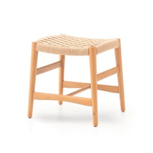 Taburete Lauta de roble macizo y loom natural h: 45 cm