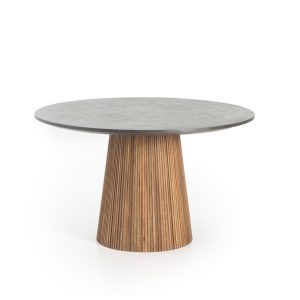 Mesa redonda Kirei de teca reciclada y microcemento Ø130 x 78 cm