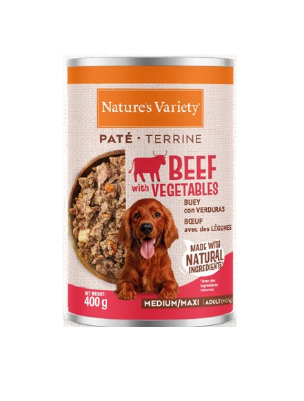 NATURE’S VARIETY DOG PATÉ LATA MEDIUM/MAXI ADULT BUEY 400g (12 uds./caja)