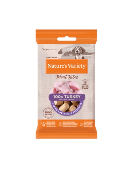 NATURE’S VARIETY DOG LIOFILIZADO SNACK MEAT BITES PAVO 20g (20uds./caja) PVO1.20 - Imagen 2