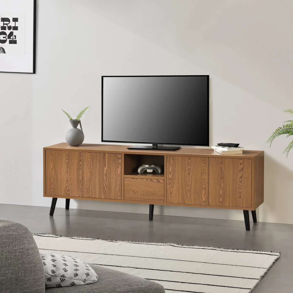 Mesa de televisión Hedemora 140x30x45,5 cm Tono de madera oscura en.casa