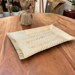 Bandeja decorativa dorada y beige 30x19x2cm