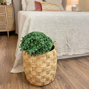 Cesta fibra natural redonda asas 31x31x36