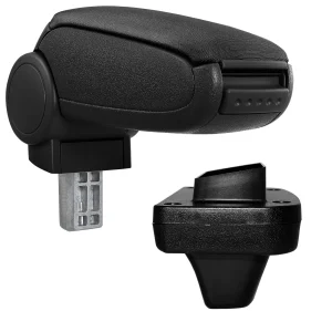 Reposabrazos central a medida para Opel Astra K, tapa de cuero sintético y tela negra con costuras de colores [pro.tec]