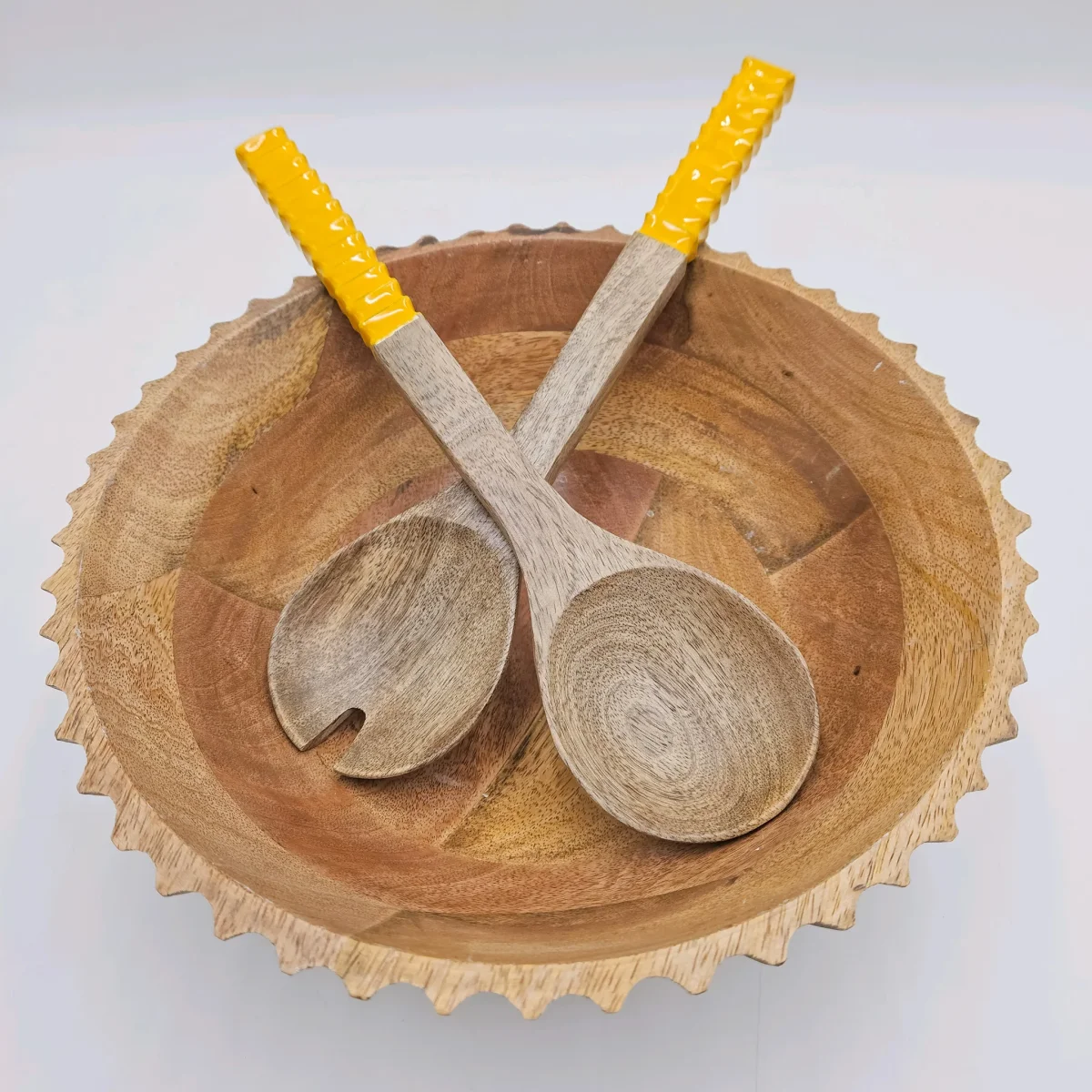 Cubiertos de ensalada madera de mango amarillo - Imagen 2
