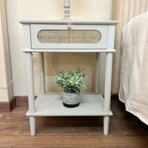 Mesita gris un cajón rejilla 48x40x61.5 cm