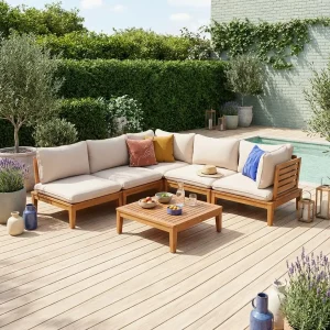 Conjunto de muebles de jardín modular de madera de acacia, 5 plazas