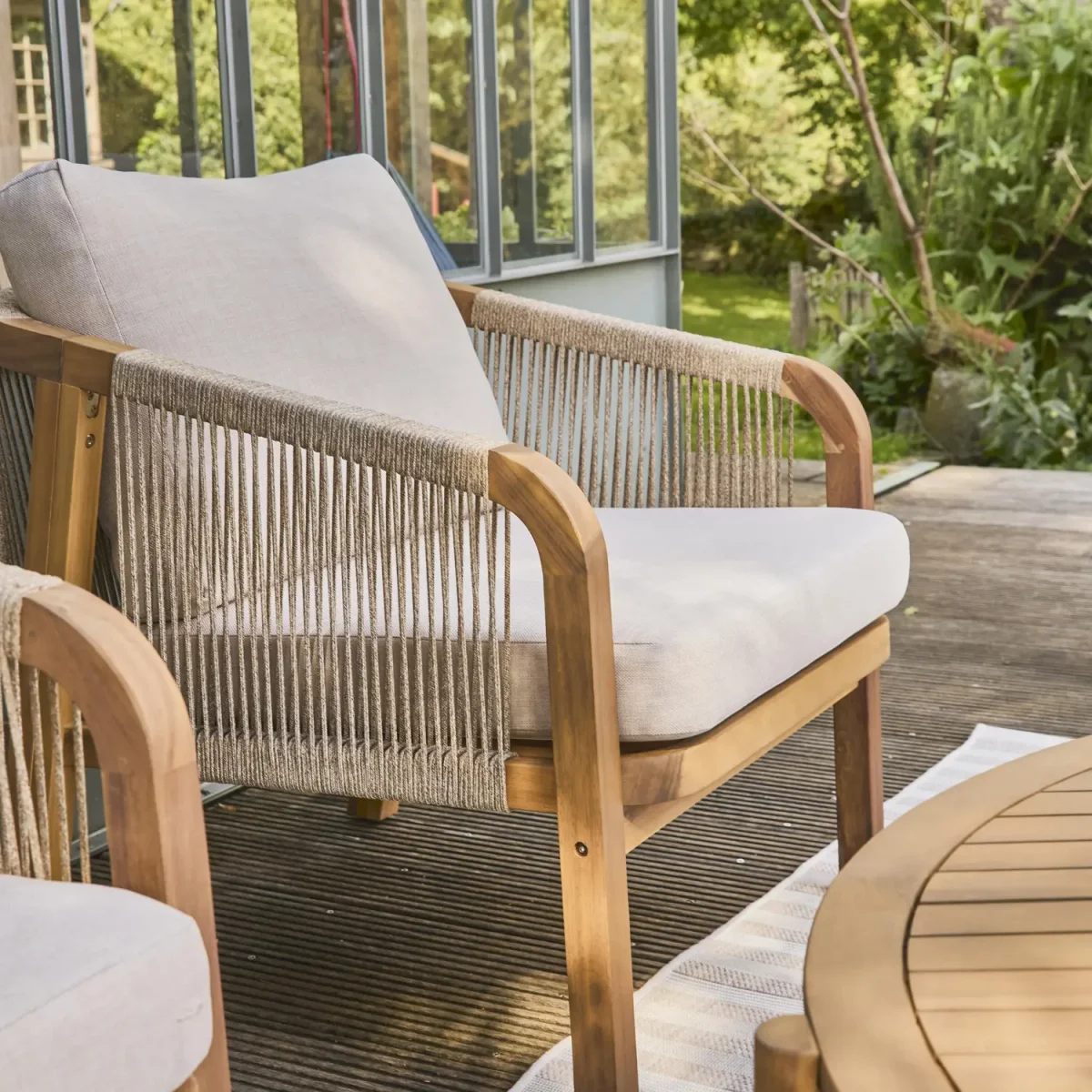 Conjunto de muebles de jardín de madera de acacia y cuerda, 7 plazas - Imagen 5