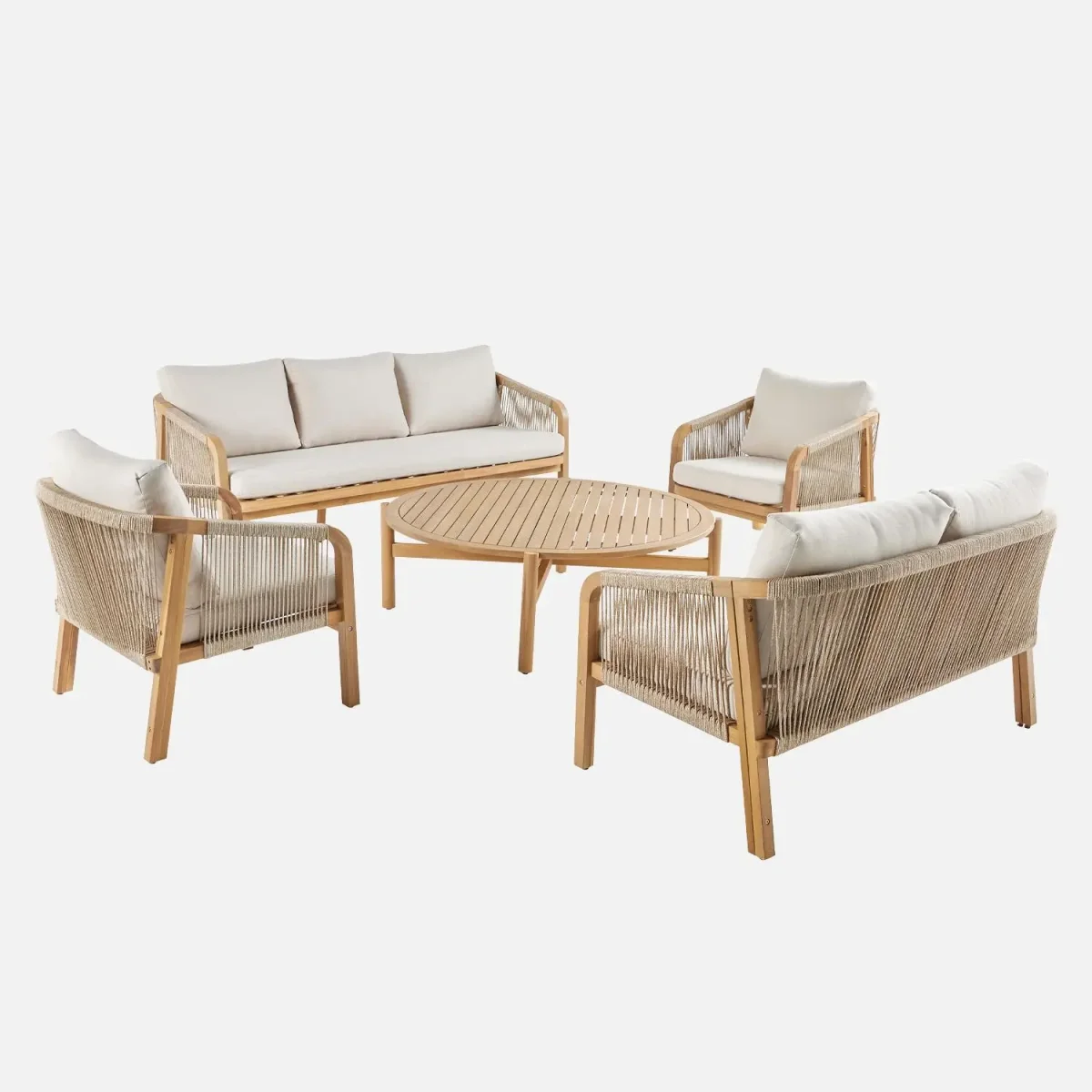 Conjunto de muebles de jardín de madera de acacia y cuerda, 7 plazas - Imagen 4
