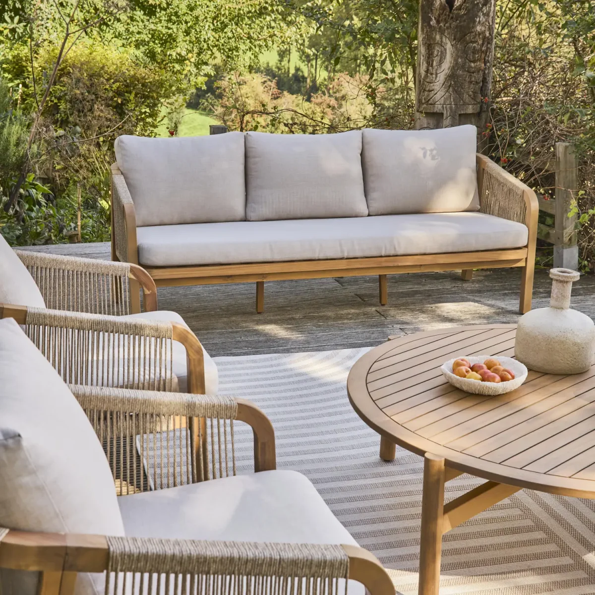 Conjunto de muebles de jardín de madera de acacia y cuerda, 7 plazas - Imagen 6