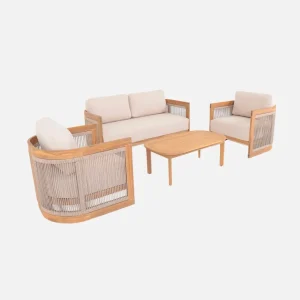 Conjunto de jardín de madera de acacia y cuerdas, 4 plazas