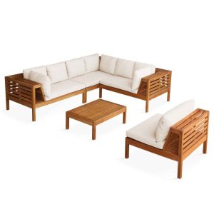Conjunto de jardín de 6 plazas con mesa de madera de eucalipto FSC®