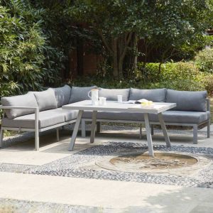 Conjunto de jardín de 6 plazas de aluminio + 1 sillón + 1 mesa de comedor
