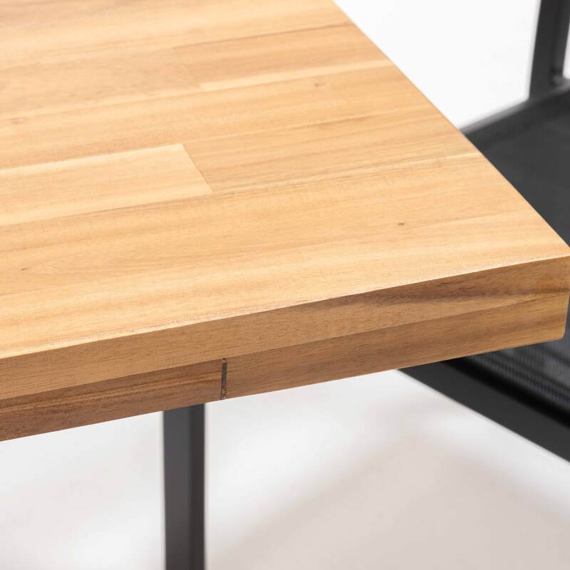 Mesa de jardín de madera de acacia y aluminio 240×95 cm y 8 sillas con reposabrazos de textilene - Imagen 4