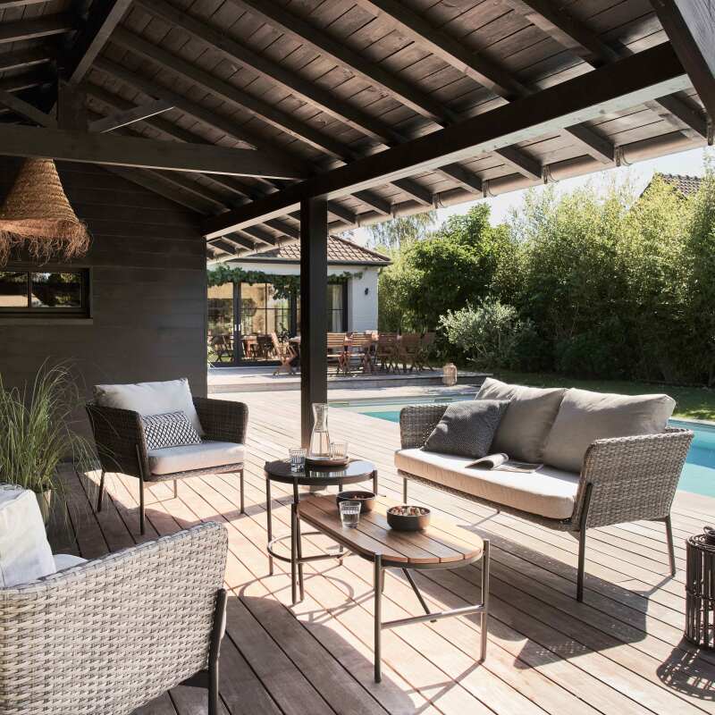 Mueble de jardín de 4 plazas de ratán sintético con mesa