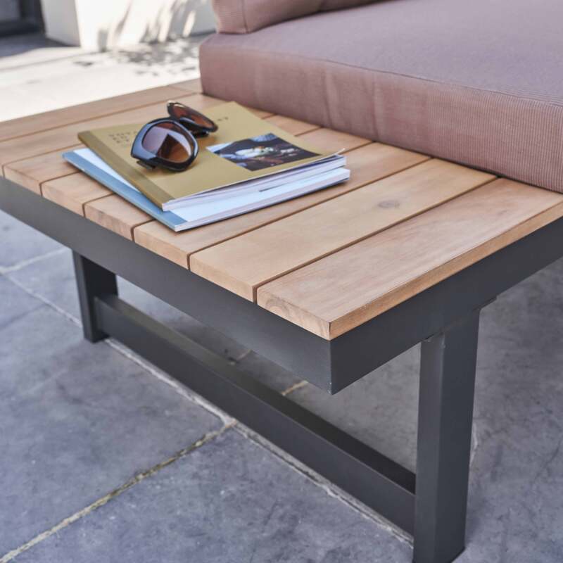 Sofá de jardín en esquina de 6 plazas de aluminio y madera - Imagen 7
