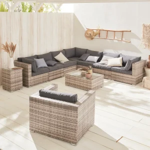 Conjunto de muebles de jardín en resina tejida, 8 a 10 plazas
