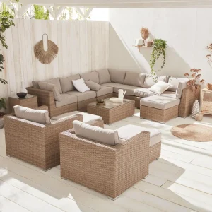 Conjunto de muebles de jardín de resina tejida, 12 a 14 plazas
